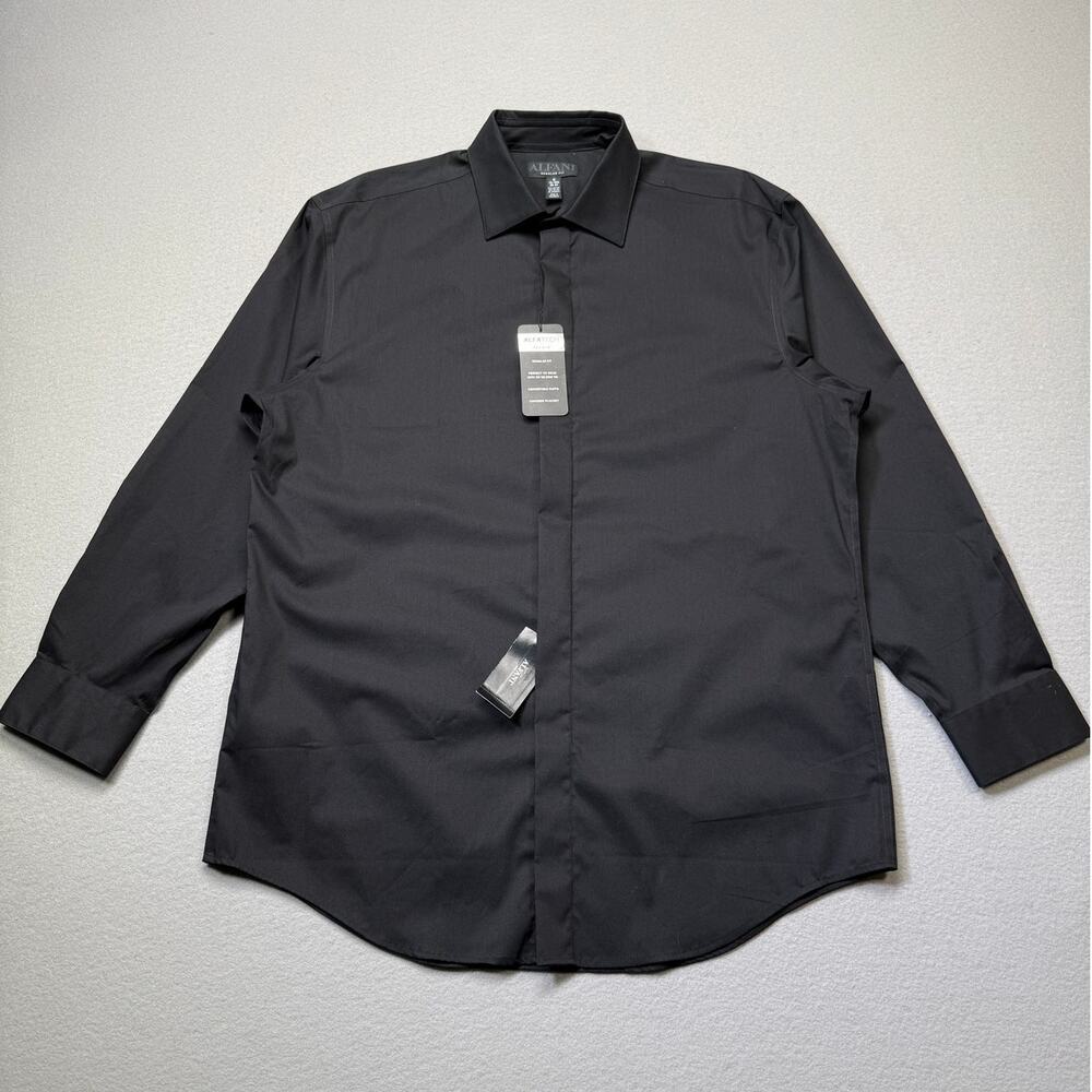 Alfani Men's Reg fit Formal Convertible Cuff Dress Shirt black 15-15.5 32-33 $65